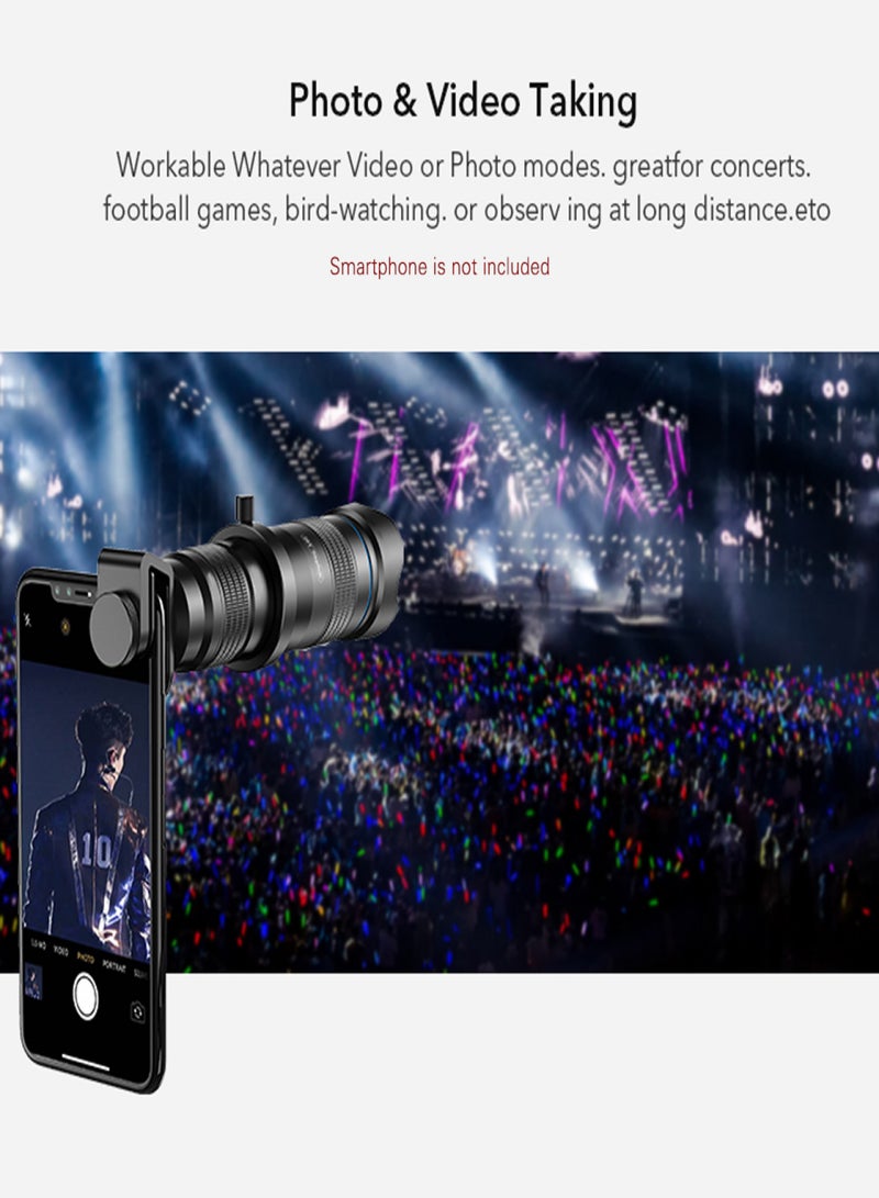 آبيكسل عدسة APEXEL APL-JS28X HD 28X المعدنية أحادية الأنبوب للتصوير عن بُعد للهواتف الذكية، مزودة بضبط يدوي للتركيز، مناسبة لمعظم الهواتف الذكية، مثالية للسفر، والفعاليات الرياضية، والحفلات الموسيقية، ومراقبة الطيور، والتصوير الفوتوغرافي. - Image 2